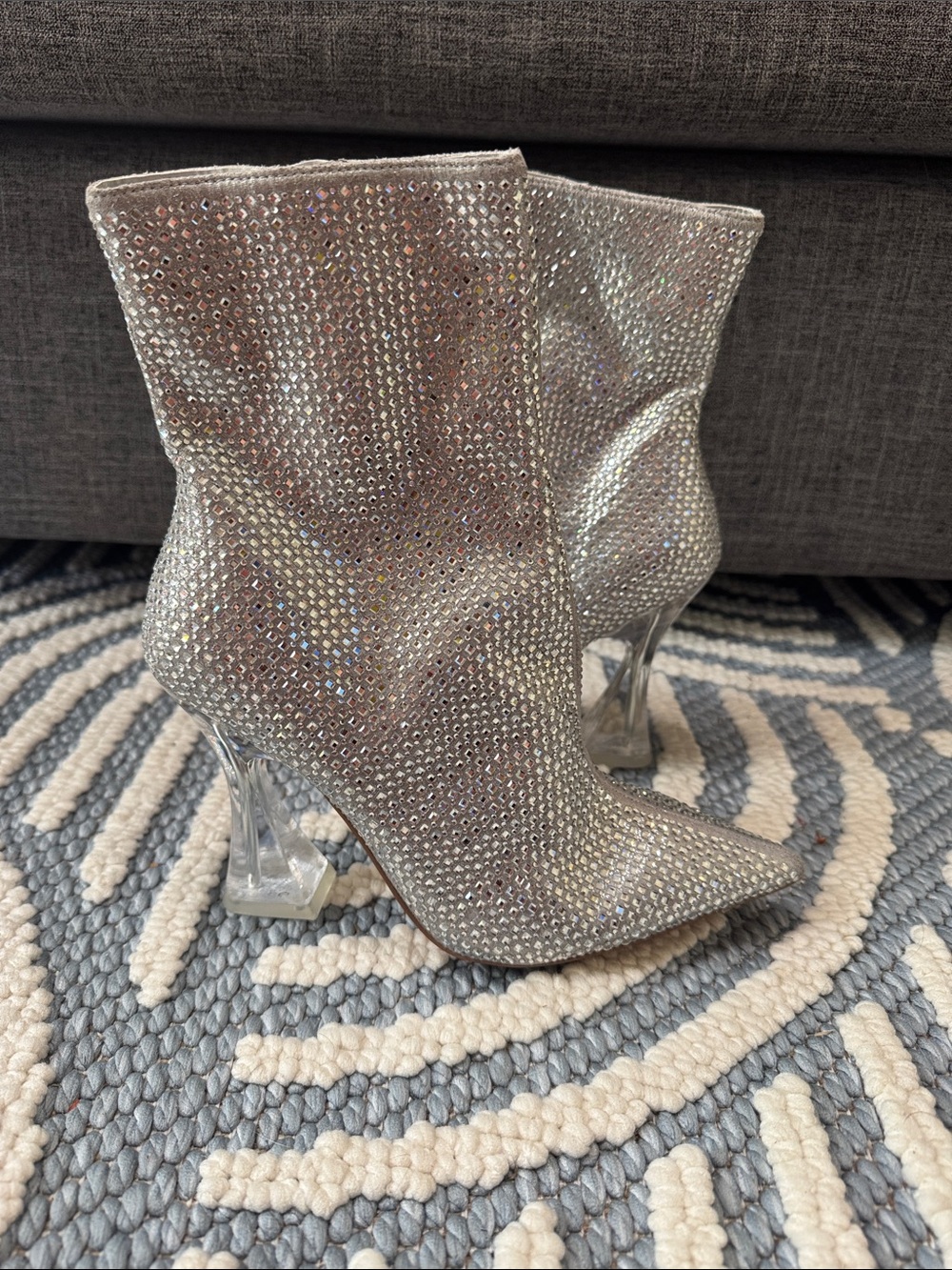 Steve Madden Vivy-R Rhinestone Crystal Booties Clear Heel Pointed Toe Boots